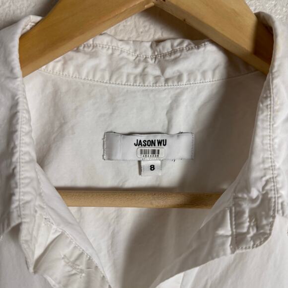 Jason Wu White Scalloped Eyelet Short Sleeve Cottage Button Up Blouse Size 8 - Picture 10 of 10